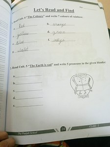 Read Unit 4 "The Colours" and write 7 colours of rainbow:   a.... | Filo