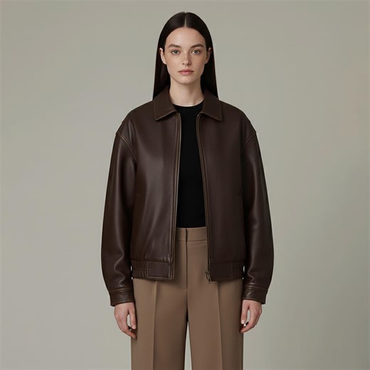 Women 90s Oversized Leather Jacket, Women's Brown-leather Bomber-aviator Biker Style-sheepskin Coats, Ladies Winter-warm Outfit-gift-for-her - Etsy