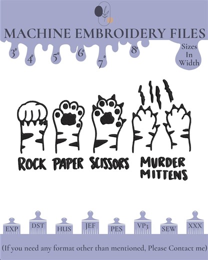 Rock Paper Scissors Cat Paw Machine Embroidery, Funny Cat Lovers (6 Sizes, Instant Download) - Etsy