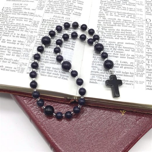 Blue Goldstone Christian Prayer Beads With Gemstone Cross: Protestant Anglican Rosary. - Etsy