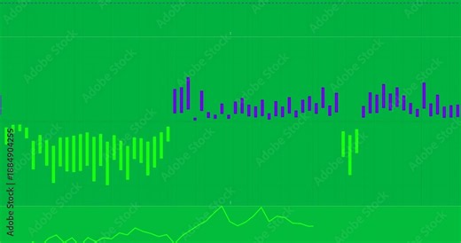 Chart evolving from dashes, grid growing and bars rising, showing live data on transparent bg