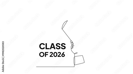 Graduation Cap Toss Celebration Class of 2026. Class of 2026 Concept. Single line draw design Video 4k. Footage graphic illustration