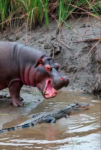 Alligators attack hippo babies | And hippo attack alligators.#animallife #viral #animalshorts #lion.
