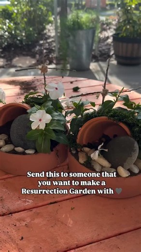 We loved making Resurrection Gardens with friends last year! ☺️🌷 Tag a friend below that you want to make these with! 🙌🏻 Here is what we used: - 7.2 inch saucer (would have preferred a larger size) - 4 inch pot - Small rocks - Jute twine - Moss - Vinca flowers - Soil - 2 sticks to make cross - Spray bottle - Large river rocks Almost all of the supplies were purchased from @walmart 🔗 Comment the word “Garden” and I will send you the direct links for each item. #christcenteredmotherhood #easte