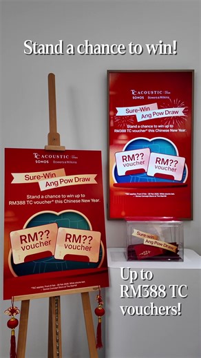 🧧 Your CNY luck starts with a listen. Experience Sonos and Bowers & Wilkins in-store and enjoy a Sure-Win Ang Pow Draw. 🎁 Win up to RM388 in TC vouchers* 📍 Sonos Concept Store at The Starhill *T&Cs Apply