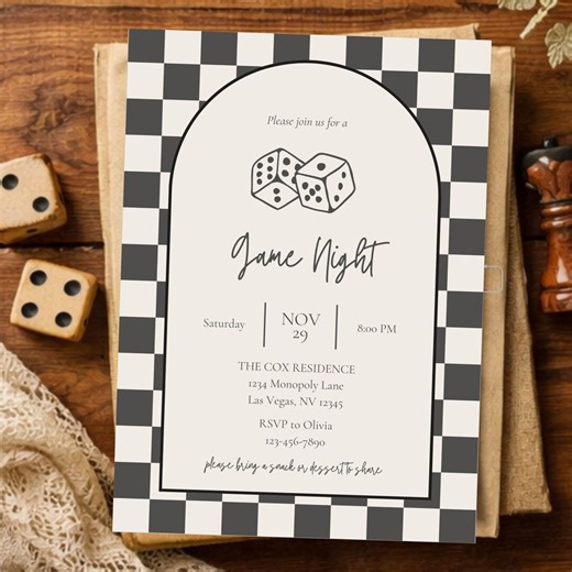 Adult Game Night Invitation Template, Minimal Checkerboard Party Invite, Retro Game Night Invite, Editable Canva Template - Etsy Canada