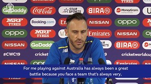 "Playing against Australia has always been a great battle because you face a team that's very competitive." Faf du Plessis is set for South Africa's final CWC19 clash in Manchester, where they lock horns with table-toppers Australia ⬇️ | ICC Cricket World Cup
