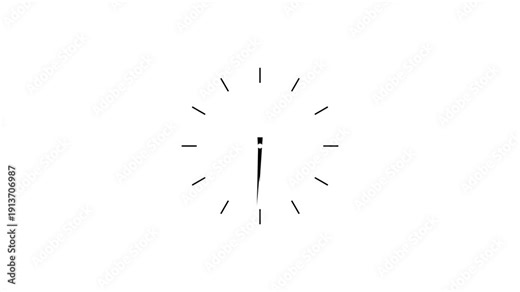 Round clock with rotating animated arrows. Twelve hours clock run, moving time arrows. Clock face. Time lapse. Time running fast. watch time arrows spinning turning. 12th hours.