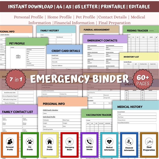 Emergency Binder Printable PDF | Family Emergency Planning Kit | Medical & Important Information Organizer - Etsy