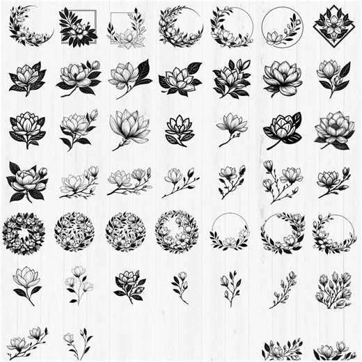 Magnolia Flower SVG Bundle: Floral Cut Files, Clipart (commercial Use) - Etsy