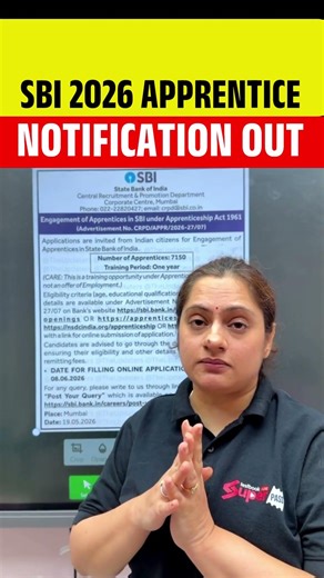 SBI 2026 Apprentice Notification Out #ytshorts #testbookbanking