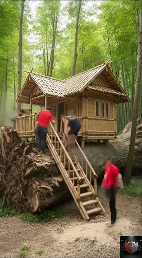 Epic Bamboo Treehouse Built on a Fallen Log | Full Forest Restoration Timelapse