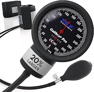 MDF Instruments, Extra Large Gauge Calibra Pro Aneroid Sphygmomanometer with Shock Guard & Adult Sized Cuff Included, Lifetime Calibration, Black Dial, Black Cuff, MDF808B11
