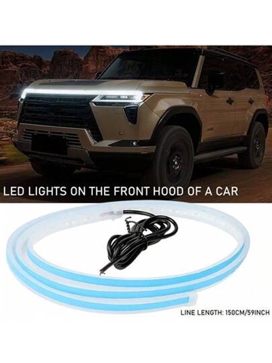 59"/150cm Car LED Hood Penetration Light, Upgrade Your Vehicle By Activating Scanning Mode, Dynamic Light, Ambient Decorative Light, Car Decoration Accessory | Hood Ornament | Christmas Gift, Batteries Not Included | SHEIN