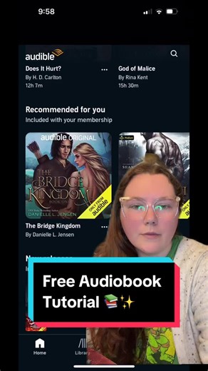Audible “included in your membership” free download tutorial- you guys! Audible has a TON of popular books for free right now! 🏃🏻‍♀️🏃🏻‍♀️🏃🏻‍♀️ thank you @Halie📚 | Booktok for putting me onto this! 🥰 #audible #freebooks #budgetbooktokbestie #tutorial #audiblesubscription #reader #fyp #booktok #books #audiobooks #greenscreenvideo