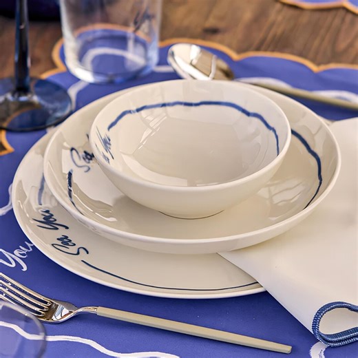 Sea Theme Blue & White Porcelain Dinnerware Set : Serving Plates and Bowls for 1-12 Person - Etsy
