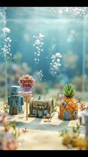 Ultra-detailed, hyper-realistic, luxury cinematic photography of a miniature Bikini Bottom scene, v