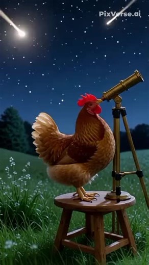 Chicken Observing Stars Through a Telescope