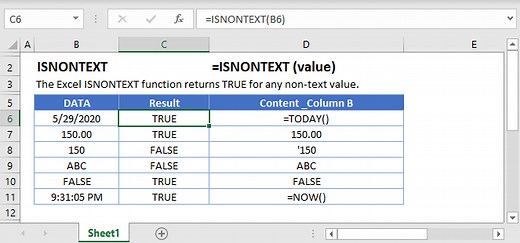 ISNONTEXT Function Examples - Excel, VBA, & Google Sheets