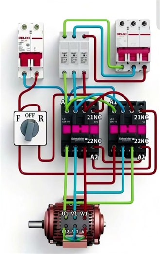 Three-Phase Forward Reverse Motor Control Circuit Wiring Diagram Using Selector Switch and Dual Cont
