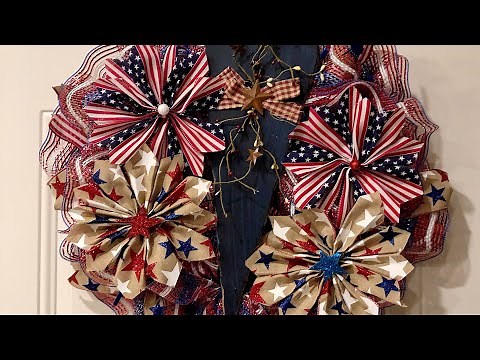 How to make a pancake wreath with pin wheel ribbon Patriotic Rustic wreath