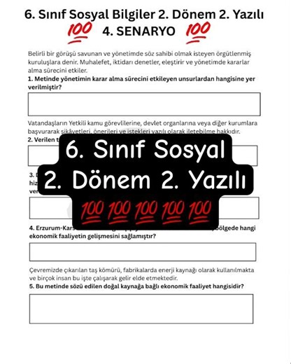 6. Sınıf Sosyal Bilgiler 2. Dönem 2. Yazılı #yazılı #sosyalbilgiler #sosyal #yazılıhazırlık