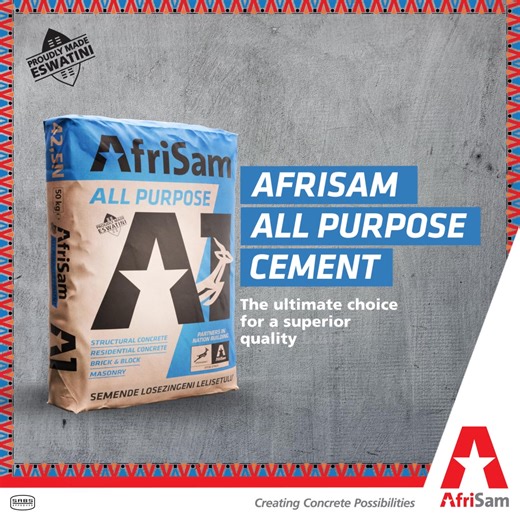 Take on any construction project with confidence when you build with AfriSam All Purpose Cement. This locally produced cement is versatile and guarantees consistent strength, workability and durability, making it the ultimate choice for a superior-quality build. #AskForAfriSam #MadeinEswatini | AfriSam