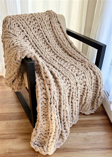 Hand-knit Chunky Chenille Blanket - Etsy