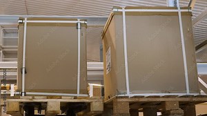 Forklift warehouse boxes storage. Cargo warehouse truck loading boxes. Storehouse modern forklift stack truck delivery boxes cardboard storage warehouse shelves. Pallet truck lift cargo stacked shelf