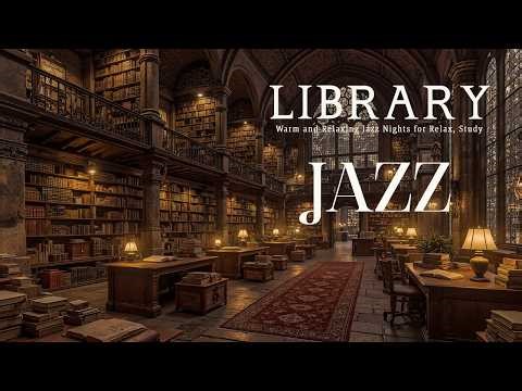 Warm and Relaxing Jazz Nights in the Library for Focus, Work & Study