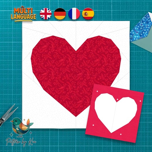 Heart Quilt Block Pattern, Foundation Paper Piecing, 5 Sizes (PDF Download) - Etsy Australia