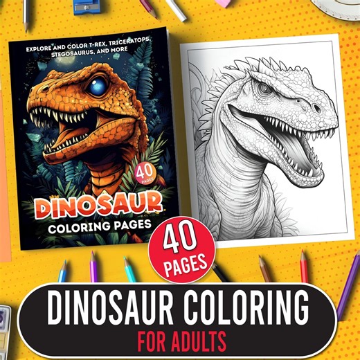 Printable Dinosaur Coloring Pages for Adults – 40 Detailed Designs, Instant Download for Relaxation - Etsy