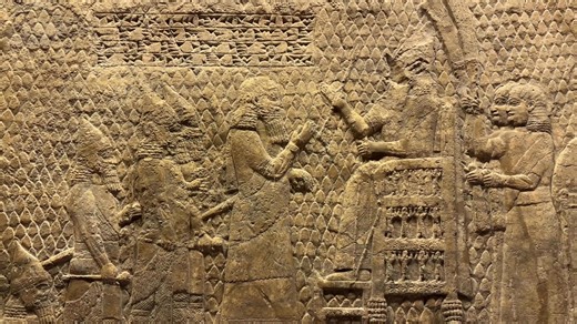 🔄 Assyrian king Sennacherib shown at the finale of the battle of Lachish which took place in 701 BC when Sennacherib invaded Judah during the reign of Hezekiah. Lachish was Judah’s second-most important fortified city, guarding the main routes into the Judean highlands. Archaeology shows the intensity of the siege: a massive Assyrian ramp, weapons, and widespread destruction. The event is also depicted in the famous Lachish Reliefs from Nineveh, which show Assyrian soldiers storming the city an