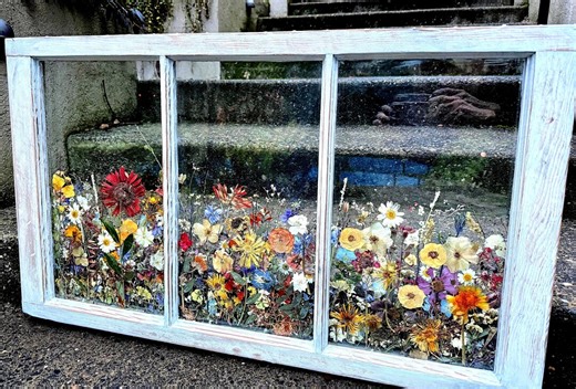Cedar Vintage Window 1940s 35x21 With Dried Pressed Flowers Encased in 2 Panel Glass - Etsy