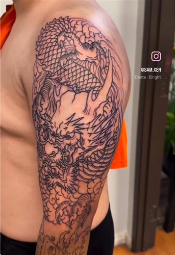 Japanese Dragon and Koi Fish Tattoo Sleeve Progress