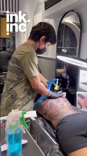 Insane Full Back Tattoo – Samurai, Geisha & Oni Mask | Japanese Tattoo Masterpiece #shorts