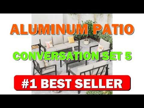 Aluminum Patio Conversation Set 5 Pieces Metal Deck Outdoor Furniture 7-Seat All-Weathe - B0GPXDVXNW
