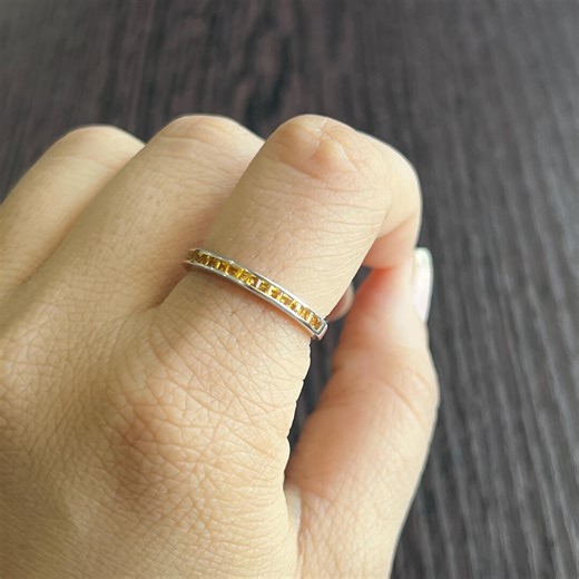 Natural Citrine Rings, Dainty Full Eternity Ring, Handmade Citrine Band Ring, Statement Birthstone, Stackable Ring, Modern Stacking Rings - Etsy