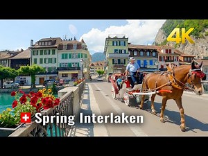 Interlaken Spring 🇨🇭 Switzerland, the magnificent blooms of spring, the city between two lakes