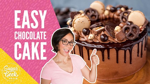 Easy chocolate cake recipe with fudge frosting and a decadent chocolate drip! 🍫🍫🍫 No special mixing or ingredients. Just one bowl! GET THE FULL RECIPE HERE ⏩ https://sugargeekshow.com/recipe/easy-chocolate-cake/ This easy chocolate cake recipe is not only easy to make but makes an incredibly moist, fudgy and decadent chocolate cake that is sure to please even the pickiest of chocolate lovers! What type of candies and chocolates would you put on a cake like this? | Sugar Geek Show