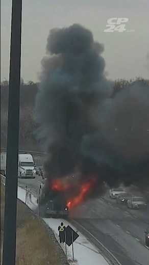 WATCH: This vehicle fire exploded during a live CP24 traffic update
