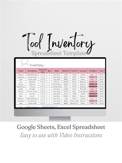 Tool Inventory Log, Garage Organization, Tools Tracker Inventory Template Google Sheets, Inventory Management Excel Spreadsheet - Etsy