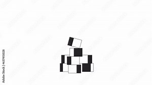 Wooden building blocks bw 2D object animation. Cubes tower outline cartoon 4K video, alpha channel. Childhood game. Construction skills. Bricks building play animated icon isolated on white background