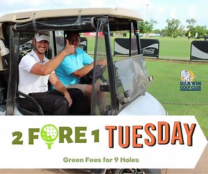 2 for 1 Tuesday's at Darwin Golf Club! Every Tuesday, book a casual round of 9 for you and a mate and only pay green fees for one! Bookings via the pro shop - (08) 8927 1322 ☎ | Darwin Golf Club