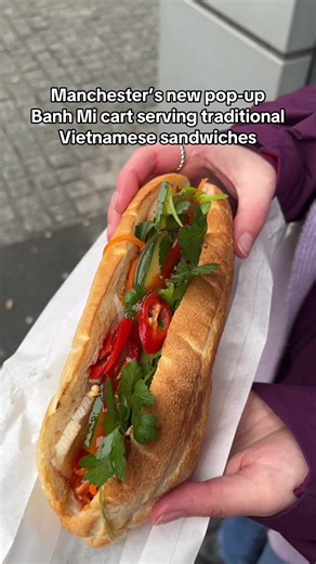 There’s a brand-new Vietnamese street food cart in Manchester serving delicious banh mi sandwiches. @gobammi has just opened, and it’s got the same on-the-go feel you’d get at Vietnam’s morning food carts. You pick your meat, fillings, and sauce - we tried the traditional mixed meat and pork options, and loved them! If you get there early, you might even bag a freebie 🎉 Just post it on your socials. They’re giving away 40 each morning for the next two days between 9am–12pm, so get in quick befo