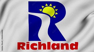 Richland city of Washington flag is waving 3D animation. Richland city of Washington state flag waving in the wind. Richland city flag seamless loop animation. 4K