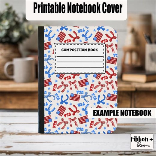 Patriotic USA Bows Notebook Cover PNG, Printable 6.9x10 for 7.5x9.75 Composition Notebook, Red White and Blue School Cover - Etsy UK