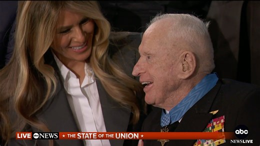 President Trump awarded the Congressional Medal of Honor to 100‑year‑old retired Navy Captain E. Royce Williams. First lady Melania Trump presented the medal to him during the State of the Union. https://abcnews.link/2uf1vAO?utm_source=facebook&utm_medium=social&utm_campaign=dhfacebook&utm_content=app.dashsocial.com/abcnews/library/media/643974885 | ABC News