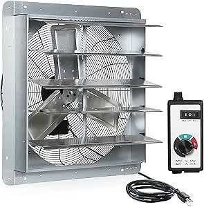 KEN BROWN 24 Inch Shutter Exhaust Fan with Speed Controller, 4200CFM High Speed, Wall Mounted Vent Fan for Garage, Attic, Greenhouse, Shed, Shop, Includes 1.65M Power Cord