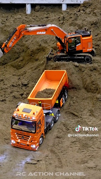 RC Construction Site Action with Trucks and Cranes